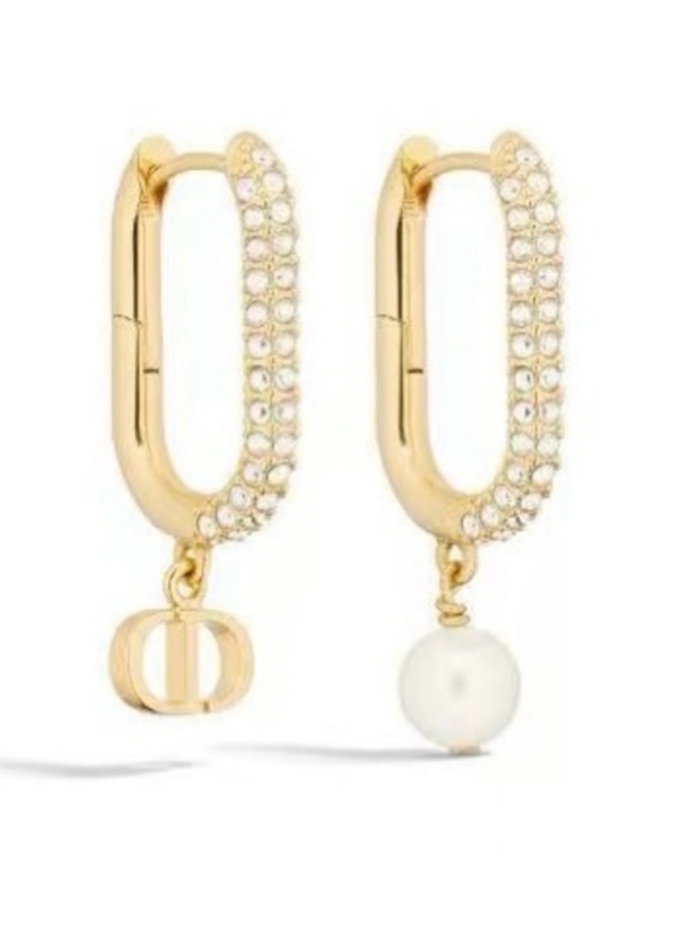 Dior D-Fusion Earrings in Metallic.  Gold tone and Pearl.